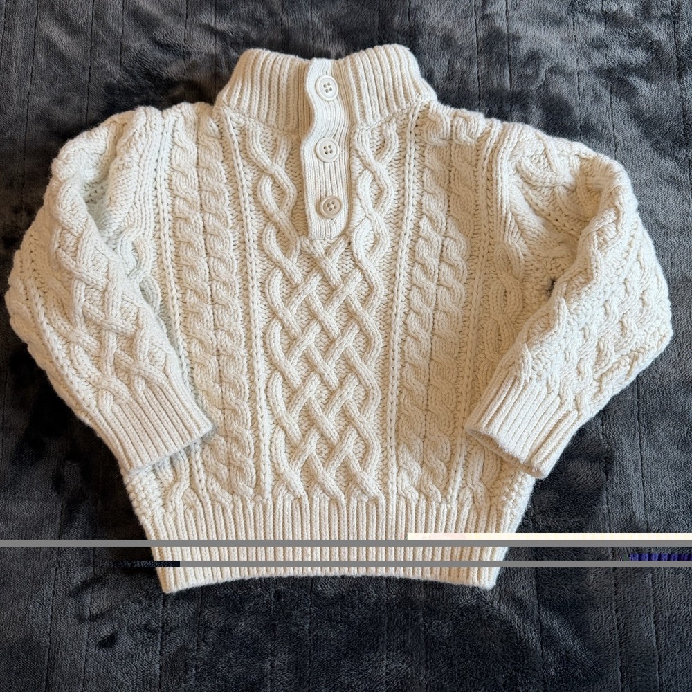 Gap Sweater Boys Size 3 Cream Pullover Mock Neck Cable Knit Cotton Wool Blend